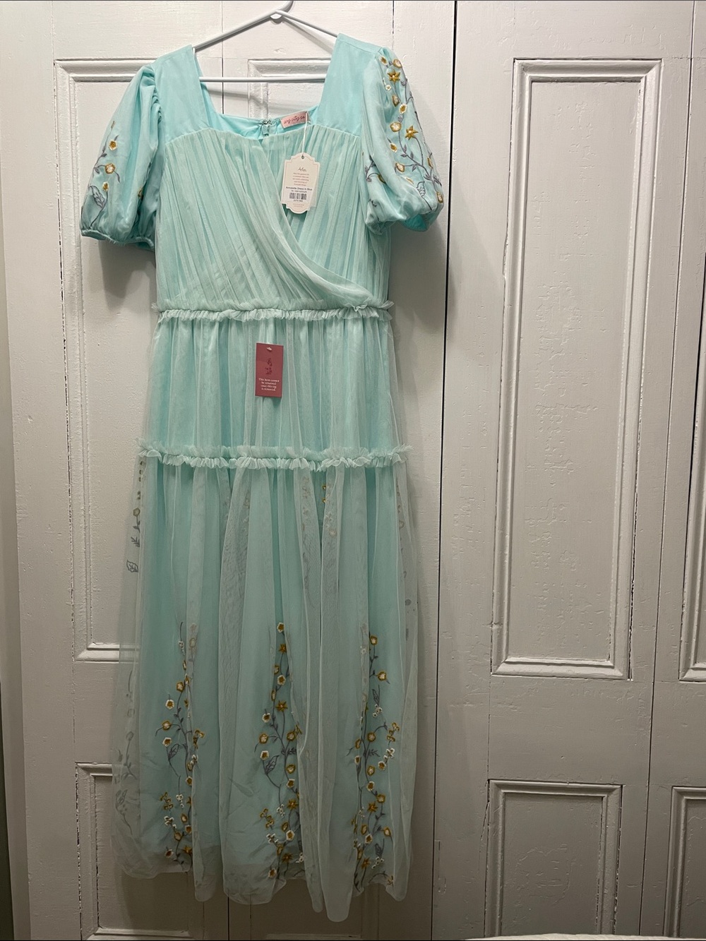 Ivy City Co Mint BlueTulle Maxi Dress with Floral Embroidery Women’s 16 XL